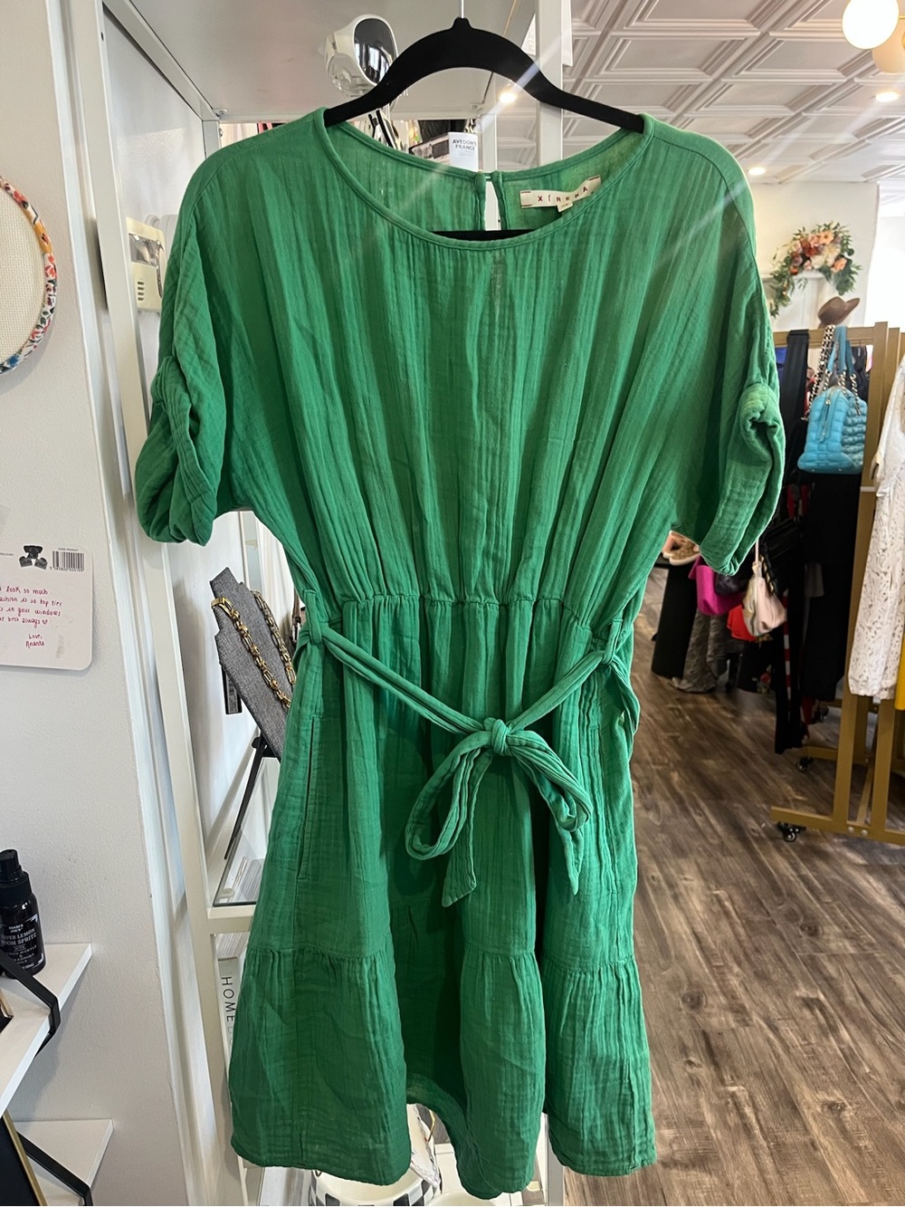 XiRENA Emerald Green Tie-Waist waffle knit  Dress